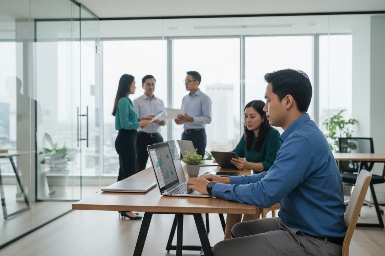 Filipino security analysts reviewing data movement alerts on office monitors